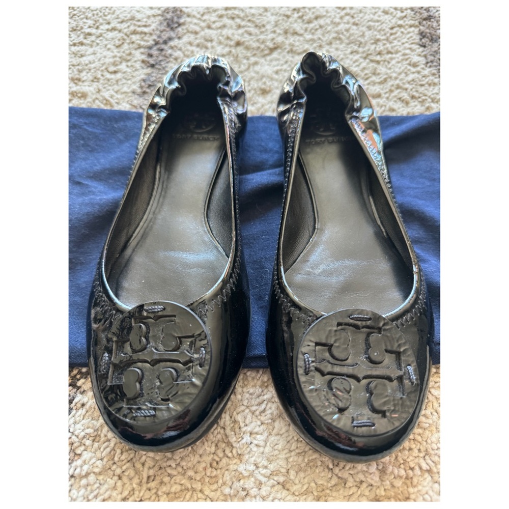 Tory Burch Minnie Travel Ballet - Black Patent - Size 9